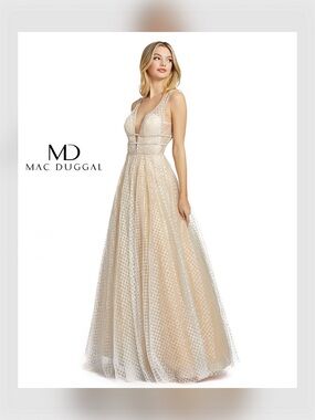 MAC DUGGAL Lattice-Print Sparkle Ball Gown